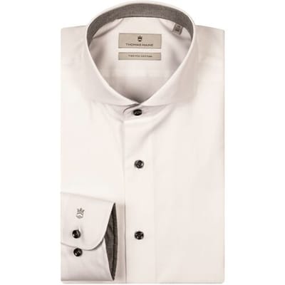Thomas Maine Overhemd Bari Cutaway Two-Ply Twill Contrast Pied-de-Poule Wit-Grijs / male