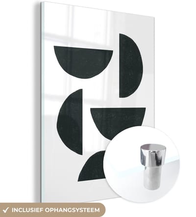 MuchoWow® Glasschilderij 120x160 cm - Schilderij acrylglas - Geometrische figuren - Abstract - Zwart - Foto op glas - Schilderijen
