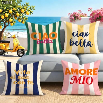 4 stuks Italiaanse gestreepte  Ciao Bella  kussenhoes buiten terras decoratie kussenhoes huis slaapkamer decoratie kussensloop 40x40cm