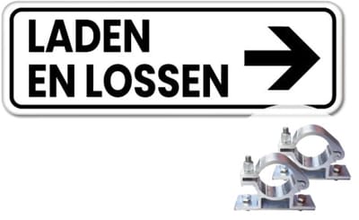 Bord laden en lossen pijl rechts - Weerbestendig Aluminium - 40x15 cm - Bevestiging: Met paalbeugels Ø48mm