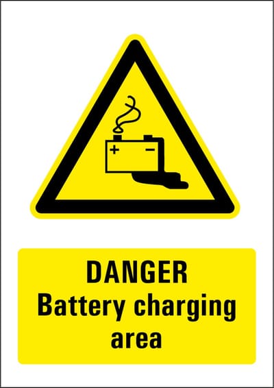 Danger battery charging area sticker 210 x 297 mm