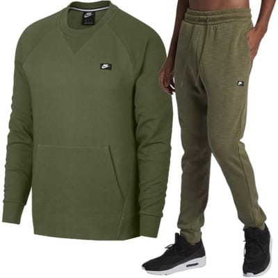 Nike Sportswear Optic Heren Fleece Crew Tracksuit in Olijfgroen