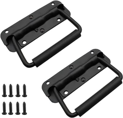 JGS ® Inklapbare handgrepen, 2 stuks, handgrepen van 120 mm, opvouwbare doosgreep, zwarte handgreep, draaggreep, ijzeren veerbelaste inklapbare handgreep, hardwareboxen, kofferhandgreep, gereedschapskist opvouwbare handgrepen voor gereedschapskisten