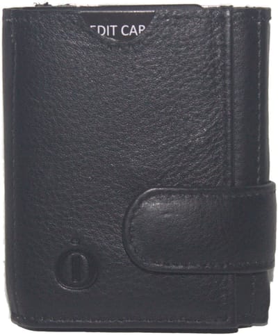 Oi zwarte lederen creditcardhouder 3-luik zeer klein met ruimte voor biljetten / leren pasjeshouder met ruimte voor papiergeld met magneetsluiting / compact Trifold beursjes zonder muntvak / RFID SAFE / zwart leer / 370