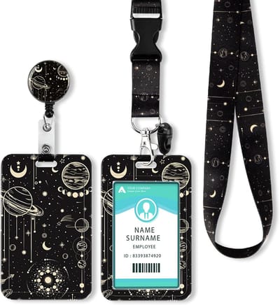 Kaarthouder Nekband - ID Houder - Toegang Vereenvoudigen - Uittrekbare Nylon Koord - 11 x 7 cm - Maanprint