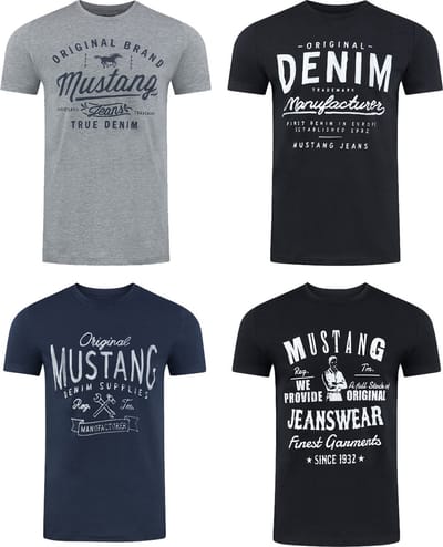 Mustang Heren T-Shirt 4-pack Mustang heren-T-shirt regular fit Veelkleurig 3XL Ronde Hals Volwassenen Opdruk Print Shirts