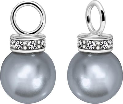 Quiges - Oorbedels Hanger met Zirkonia en Kunst Parels Grijs 10mm voor Hoop Oorringen - Dames Oorbellen - 925 Zilver Rhodium - ESE015