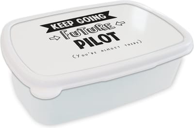 Broodtrommel Wit - Lunchbox - Brooddoos - Piloot - Studie - School - Quotes - 18x12x6 cm - Volwassenen