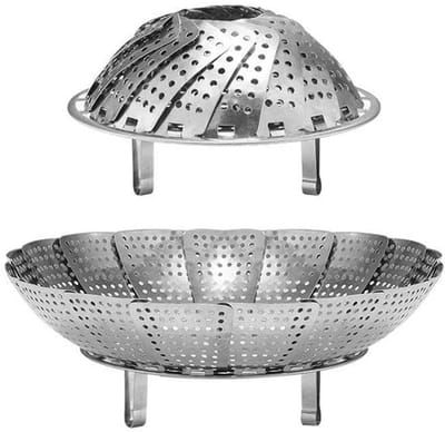 Stoomrek - roestvrij staal - opvouwbaar - geschikt voor het koken van groenten en het stomen van voedsel, uitvouwbaar voor pannen van verschillende afmetingen (uitgeklapt 23 x 7,1 cm)