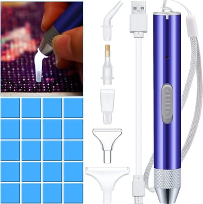 Maitys Diamantpen, pen, boorpen met 5D-licht, diamantschildergereedschap met 20 verflijmklei, 5 reservekoppen voor diamantpen, schilderen (blauw)