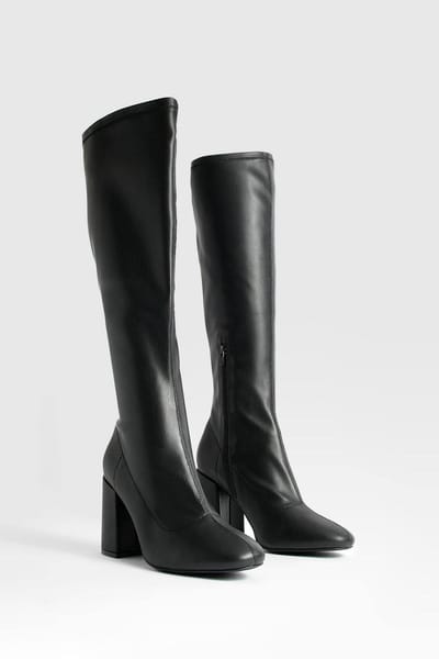 boohoo Dames Wide Fit Stretch Kniehoge Laarzen | Black | Maat: 4