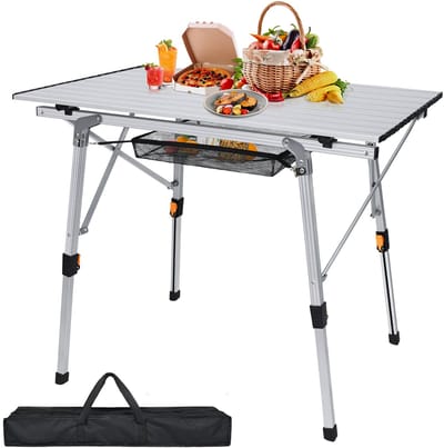 Froadp Zilver Aluminium Kampeertafel inklapbaar 90 x 52 cm, Kampeertafel Vouwtafel met verstelbare hoogte, Draagtas, Picknicktafel voor Kamperen, Tuin, Balkon