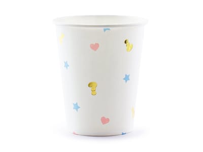 PARTYDECO - 6 witte "boy or girl" kartonnen bekers 200 ml voor babyshower