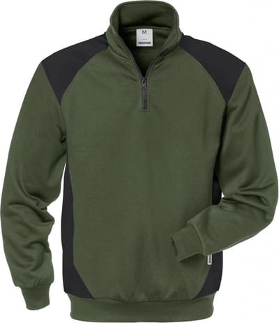 Fristads Sweater Met Korte Rits 7048 Shv - Legergroen/zwart - S