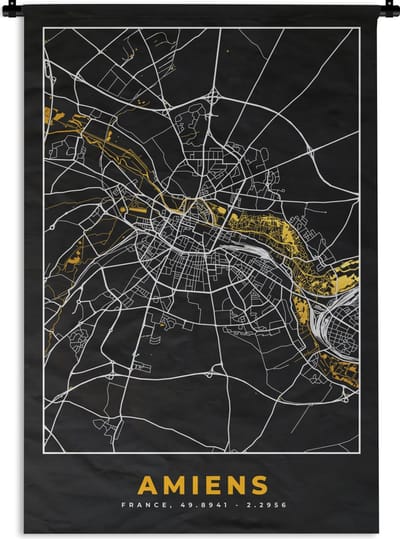 Wandkleed - Wanddoek - Plattegrond – Amiens– Stadskaart – Kaart – Frankrijk - 120x180 cm - Wandtapijt