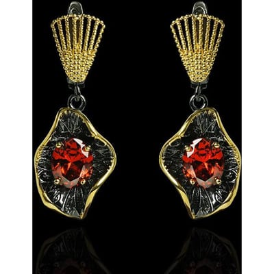 Boucles d'oreilles pendantes en rubis Boucles d'oreilles en or noir de haute qualité Cadeau d'anniversaire Perles black