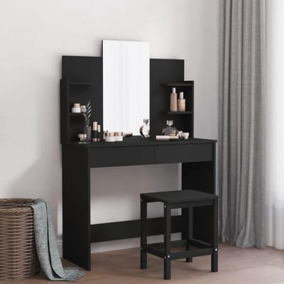 Kaptafel met spiegel - Make-uptafel bureau - Slaapkamer inrichting - Ruime opbergruimte - 96 x 39 x 142 cm - Zwart