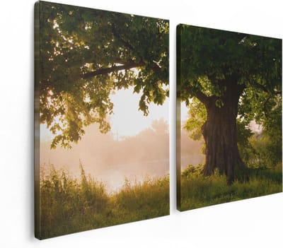 Artaza Canvas Schilderij Tweeluik Eikenboom Aan Het Water Met Volle Bladeren - 120x80 - Foto Op Canvas - Canvas Print