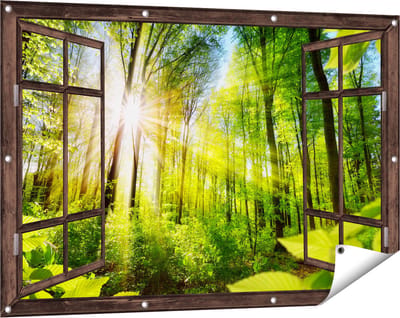 Gards Tuinposter Doorkijk Weg Omringd met Bomen in het Bos - 120x80 cm - Tuindoek - Tuindecoratie - Wanddecoratie buiten - Tuinschilderij