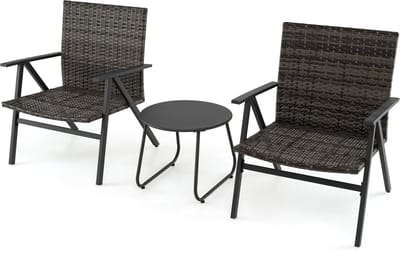 KOMFOTTEU Rotan tuinmeubelset, 3-delig, balkonmeubelen 2 stoelen met tafel, terrasmeubelen outdoor zitgroep, balkonmeubels voor 2 personen, tuinmeubelsets tuingarnituur, balkonmeubels klein balkon
