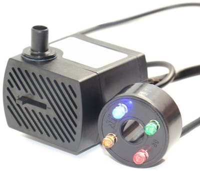 TOVBMUP Mini Aquarium Waterpomp - Vijverpomp - Dompelpomp - Met 4 Kleuren LED-verlichting - Geschikt voor Fonteinen, Rotstuinen, Aquariumvijvers - Maximale Opvoerhoogte 0,85 m - 350 L/u