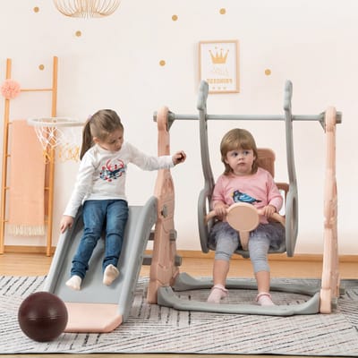 4-in-1 kinderglijbaan voor binnen en buiten, buitenspeeltuin voor peuters, schommel voor kinderen van 1-6 jaar