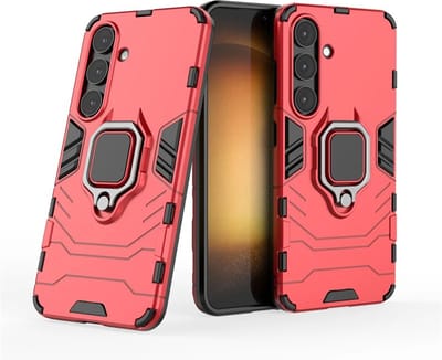 MobyDefend Hoesje - Geschikt voor Samsung Galaxy S25 - Dubbelgelaagde Pantsercase Met Standaard - Rood