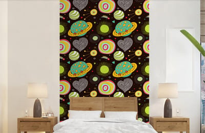 Behang - Fotobehang Patronen - Ruimte - Planeten - Jongens - Kinderen - Kids - Breedte 150 cm x hoogte 240 cm