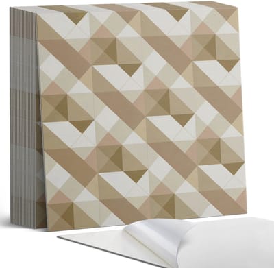 Coloray Plaktegels - Geometrie in aardtinten Zelfklevende Tegels - 20 cm x 20 cm - Beige Plaktegels - 20 stuks - Vierkant PVC Tegels - Plaktegels Badkamer - Plaktegels Vloer - Vinyl Tegels - Wandtegel Zelfklevend