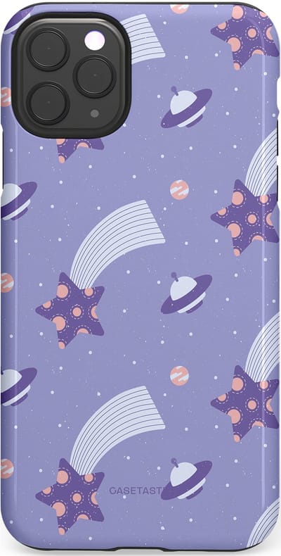 Casetastic Hoesje Geschikt voor Apple iPhone 11 Pro Max - Stijlvolle Beschermende Duo-layer Case - Sterrenhemel Lila