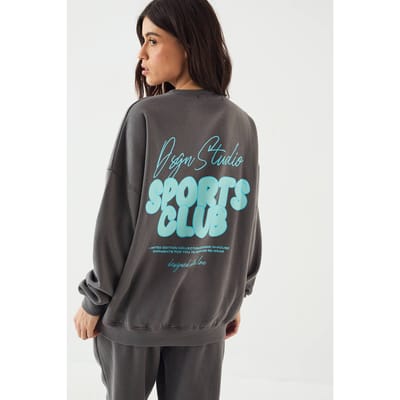 Dames DSGN Studio Sports Bubble Slogan Oversized Sweatshirt | Houtskool | Maat: Large