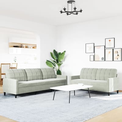 vidaXL - 2-delige - Loungeset - met - kussens - fluweel - lichtgrijs