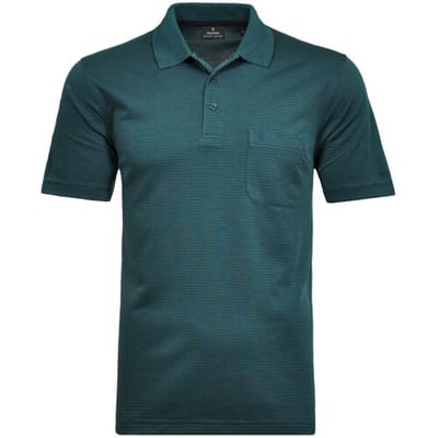 Ragman Polo Softknit Fine Stripe Easy Care Donker Blauwgroen / male