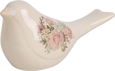 Clayre & Eef Decoratie Beeld Vogel 25x10x13 cm Beige Keramiek