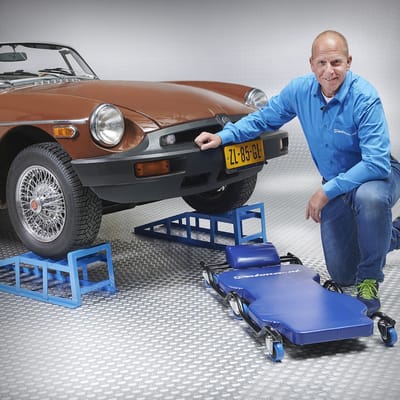 Datona® Combivoordeel: oprijbokken XXL + garage ligkar - Blauw