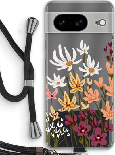 Case Company® - Hoesje met koord geschikt voor Google Pixel 8 hoesje met Koord - Painted wildflowers - Telefoonhoesje met Zwart Koord - Bescherming aan alle Kanten en Over de Schermrand