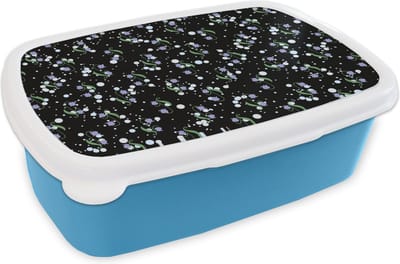 Broodtrommel Blauw - Lunchbox - Brooddoos - Bloemen - Patronen - Pastel - 18x12x6 cm - Kinderen - Jongen