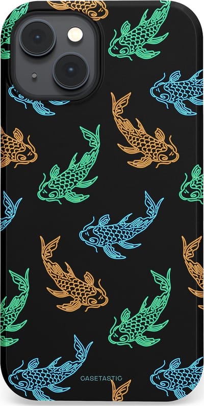 Casetastic hoesje geschikt voor Apple iPhone 14 - MagSafe - Dubbellaagse bescherming - Neon Koi - Fashion Case - Zwart Petrol Donkergroen Bruin