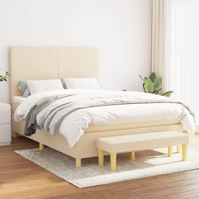 vidaXL - Boxspring - met - matras - stof - crèmekleurig - 140x200 - cm