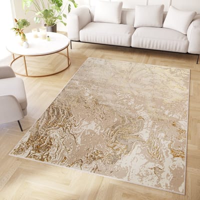 Tapiso Crystal Vloerkleed Beige Modern Laagpolig Tapijten Maat- 80x150