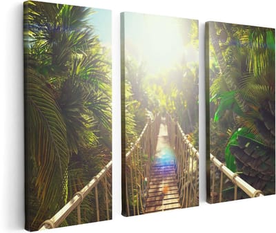 Artaza Canvas Schilderij Drieluik Houten Brug In De Tropische Jungle - 120x80 - Foto Op Canvas - Canvas Print