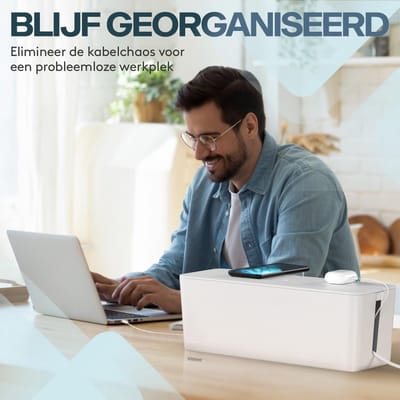 Famanu - Kabelbox – Groot, 41 x 13 x 16 cm, Kabelbox voor snoeren wegwerken en stekkerdoos gemakkelijk verbergen, Waterdicht, Antislip – Wit