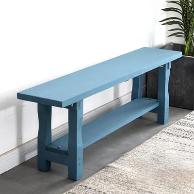 Houten Buitenbank - Terrasbank Tuinbank - Zitruimte Creëren - Met Opbergplank - 100x25x42cm - Blauw