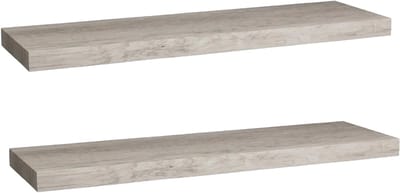 5five Zwevende wandplank Bassline - 2x - grijs eiken - 80 cm - hout/MDF - boekenplank - muurplank - opbergplank - hangplank