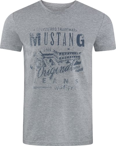 Mustang Heren T-Shirt Basic Print Tee regular fit Grijs S Ronde Hals Volwassenen Opdruk Print Shirts