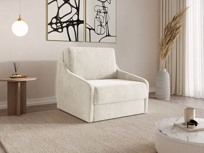 Fauteuil Met Slaapfunctie Slaapbank Ban Fly 80 Fauteuil Slaapbank - Armstoel - Kinderbed - Compact en Comfortabel - 1-zits - Vibe 03 (Crème)