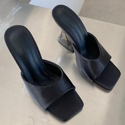 Été Luxe Femmes Pvc Talons Transparents Pantoufles 8cm Cristal Talons Hauts Mules Vert Orange Bout Ouvert À Enfiler Chaussures 6 noir