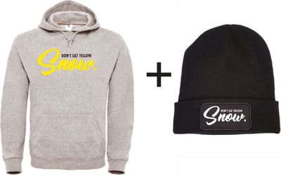 Don't eat yellow snow set wintersport hoodie grijs L + muts - soBAD. | Foute apres ski outfit | kleding | verkleedkleren | wintersport beanie | wintersporttruien | wintersport dames en heren