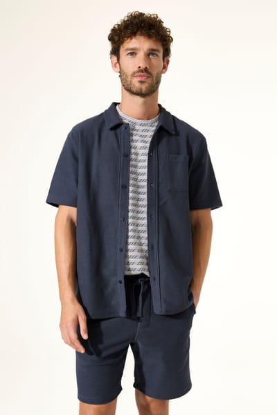 GARCIA Heren Effen Overhemd Blauw Korte mouw