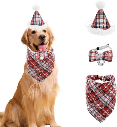 Klassiek Geruit Hondenkostuum voor Feestdagen met Bandana, Hoed en Verstelbare Strik voor Huisdieren